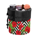 Red Hibiscus Chevron Pattern Print Drawstring Makeup Bag
