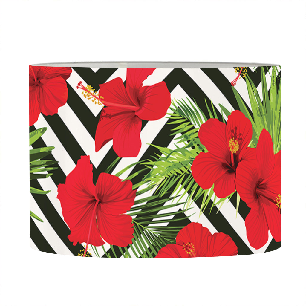 Red Hibiscus Chevron Pattern Print Drum Lamp Shade