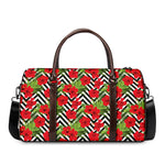 Red Hibiscus Chevron Pattern Print Duffle Bag