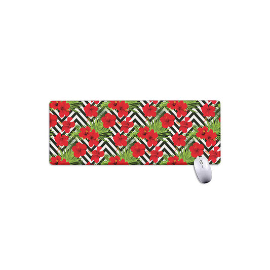Red Hibiscus Chevron Pattern Print Extended Mouse Pad