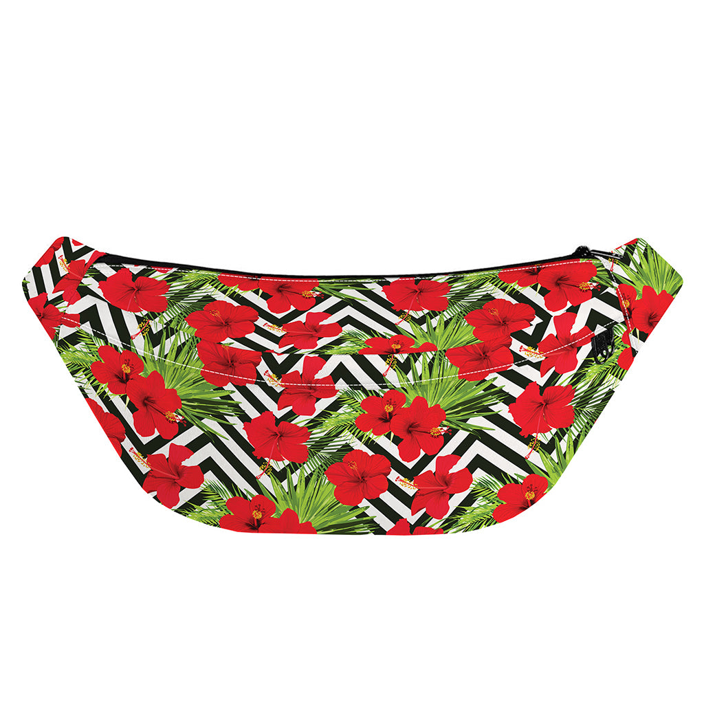 Red Hibiscus Chevron Pattern Print Fanny Pack
