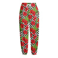 Red Hibiscus Chevron Pattern Print Fleece Lined Knit Pants