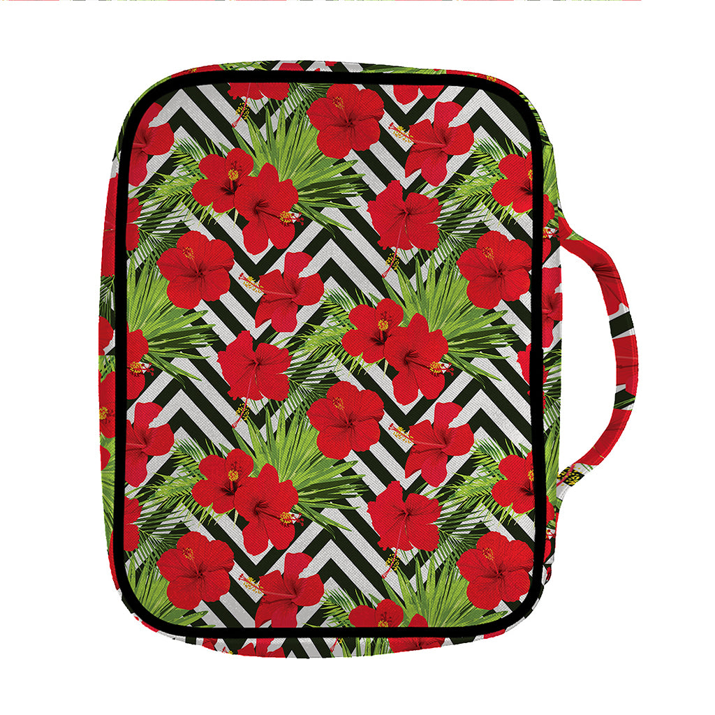 Red Hibiscus Chevron Pattern Print Front Pocket Bible Bag