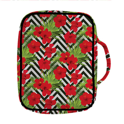 Red Hibiscus Chevron Pattern Print Front Pocket Bible Bag
