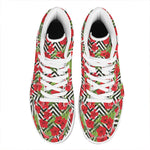 Red Hibiscus Chevron Pattern Print High Top Leather Sneakers