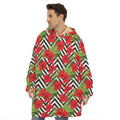 Red Hibiscus Chevron Pattern Print Hoodie Blanket