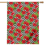 Red Hibiscus Chevron Pattern Print House Flag