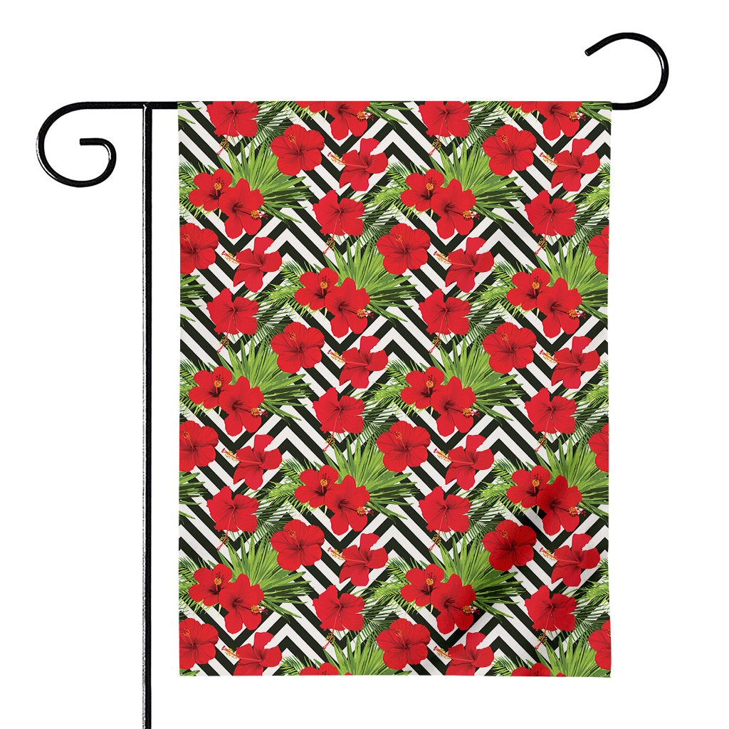 Red Hibiscus Chevron Pattern Print House Flag