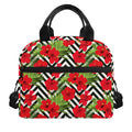 Red Hibiscus Chevron Pattern Print Insulated Lunch Bag