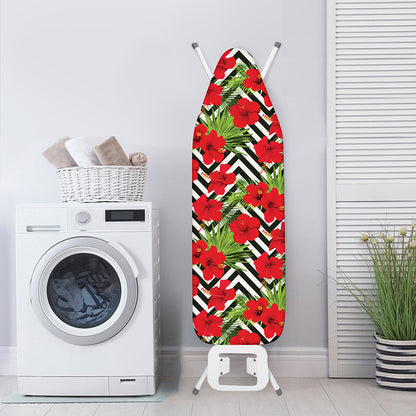 Red Hibiscus Chevron Pattern Print Ironing Board Cover