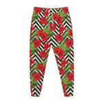 Red Hibiscus Chevron Pattern Print Jogger Pants
