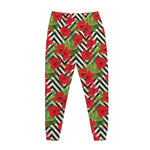 Red Hibiscus Chevron Pattern Print Jogger Pants