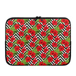 Red Hibiscus Chevron Pattern Print Laptop Sleeve