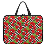 Red Hibiscus Chevron Pattern Print Laptop Sleeve With Handle