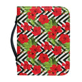 Red Hibiscus Chevron Pattern Print Leather Bible Cover