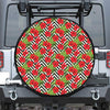 Red Hibiscus Chevron Pattern Print Leather Spare Tire Cover