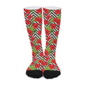 Red Hibiscus Chevron Pattern Print Long Socks