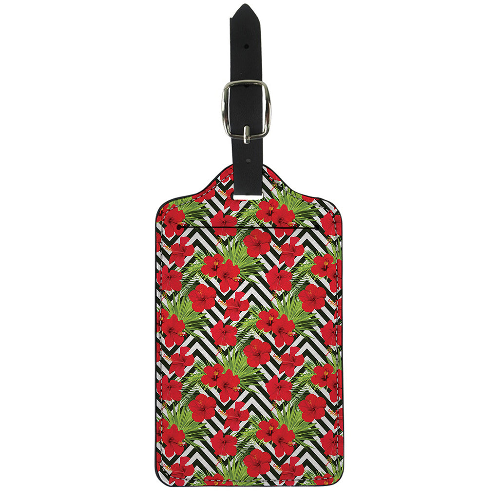 Red Hibiscus Chevron Pattern Print Luggage Tag
