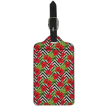 Red Hibiscus Chevron Pattern Print Luggage Tag