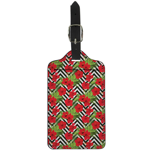 Red Hibiscus Chevron Pattern Print Luggage Tag