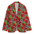 Red Hibiscus Chevron Pattern Print Men's Blazer
