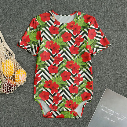 Red Hibiscus Chevron Pattern Print Men's Bodysuit