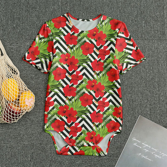 Red Hibiscus Chevron Pattern Print Men's Bodysuit