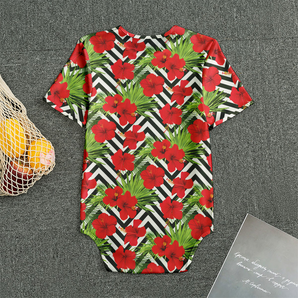 Red Hibiscus Chevron Pattern Print Men's Bodysuit