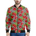 Red Hibiscus Chevron Pattern Print Men's Bomber Jacket