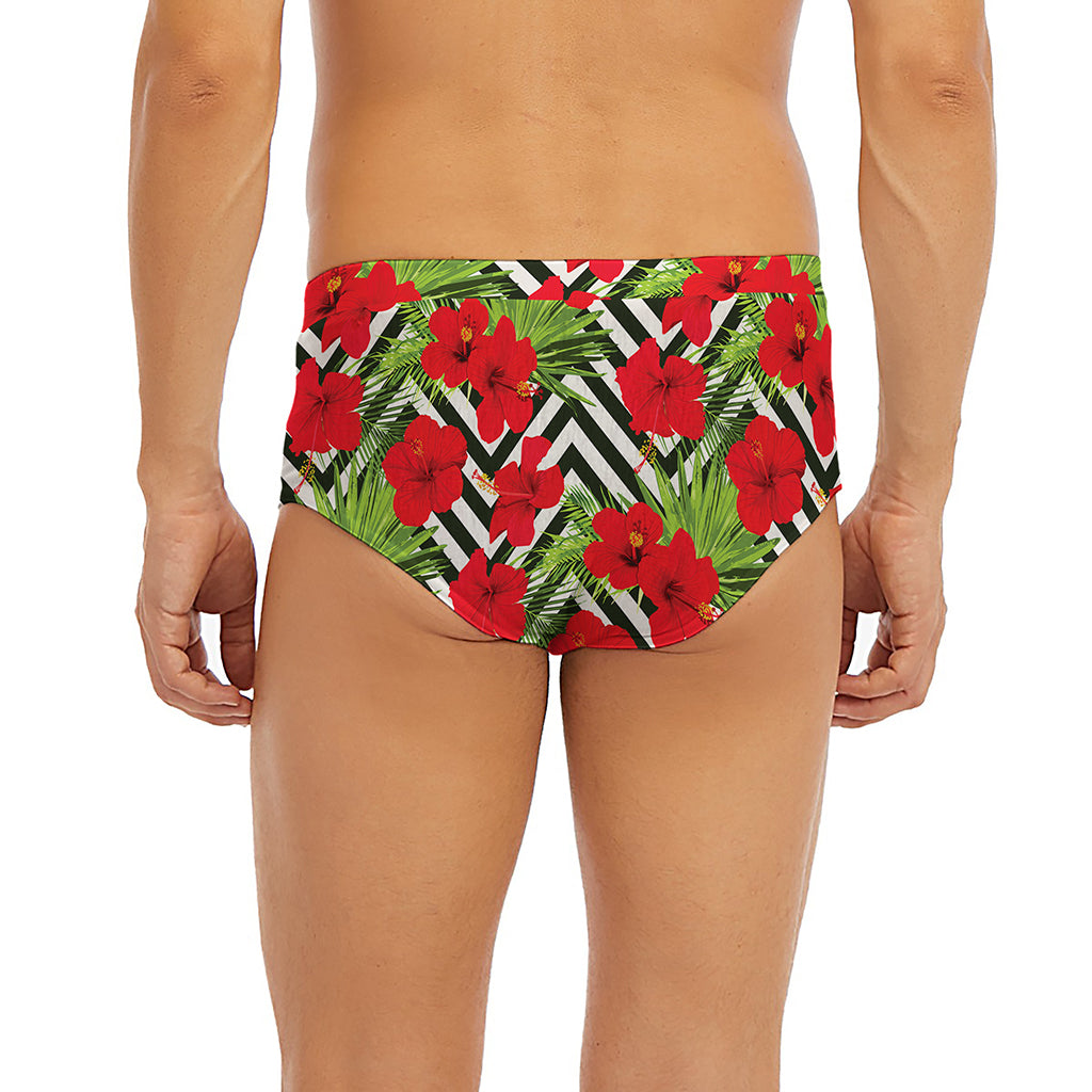 Red Hibiscus Chevron Pattern Print Men's Briefs