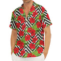 Red Hibiscus Chevron Pattern Print Men's Deep V-Neck Shirt
