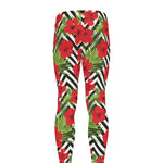 Red Hibiscus Chevron Pattern Print Men's leggings