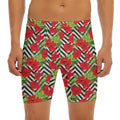 Red Hibiscus Chevron Pattern Print Men's Long Boxer Briefs