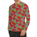 Red Hibiscus Chevron Pattern Print Men's Long Sleeve Rash Guard