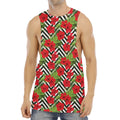 Red Hibiscus Chevron Pattern Print Men's Muscle Tank Top