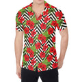 Red Hibiscus Chevron Pattern Print Men's Shirt