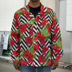 Red Hibiscus Chevron Pattern Print Men's Shirt Jacket
