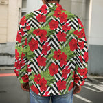 Red Hibiscus Chevron Pattern Print Men's Shirt Jacket