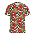 Red Hibiscus Chevron Pattern Print Men's Athletic T-Shirt
