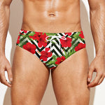 Red Hibiscus Chevron Pattern Print Men's Swim Briefs
