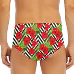 Red Hibiscus Chevron Pattern Print Men's Triangle Swim Briefs
