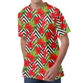 Red Hibiscus Chevron Pattern Print Men's Velvet T-Shirt