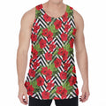 Red Hibiscus Chevron Pattern Print Men's Velvet Tank Top
