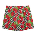 Red Hibiscus Chevron Pattern Print Mesh Shorts