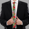 Red Hibiscus Chevron Pattern Print Necktie