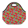 Red Hibiscus Chevron Pattern Print Neoprene Lunch Bag