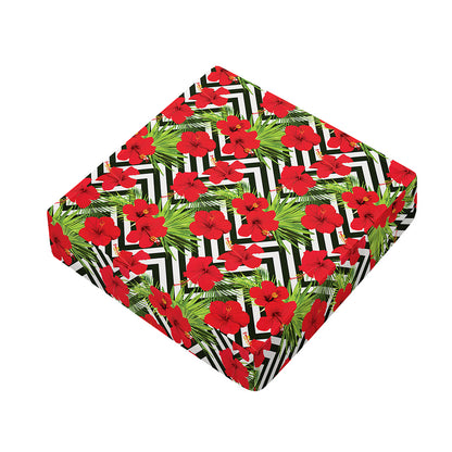 Red Hibiscus Chevron Pattern Print Outdoor Seat Cushion Cover