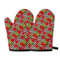 Red Hibiscus Chevron Pattern Print Oven Mitts