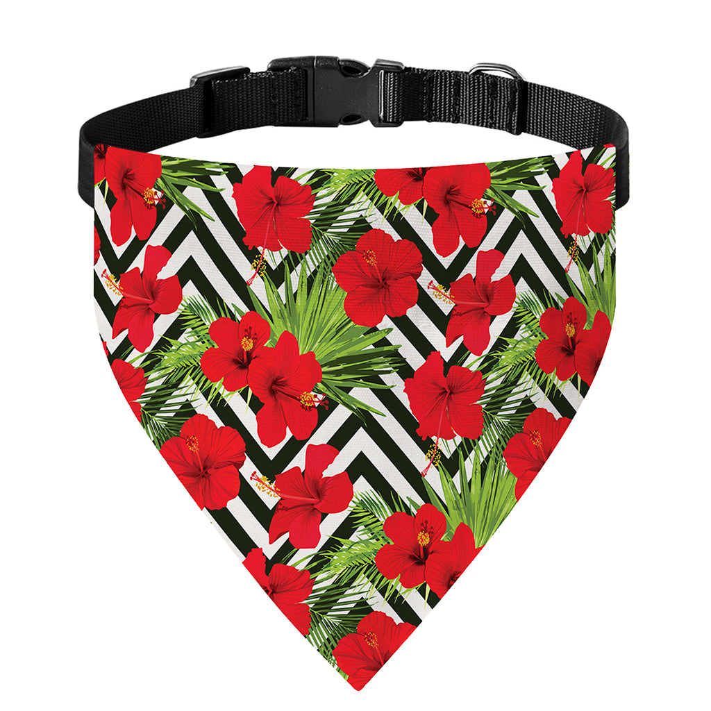 Red Hibiscus Chevron Pattern Print Over The Collar Dog Bandana