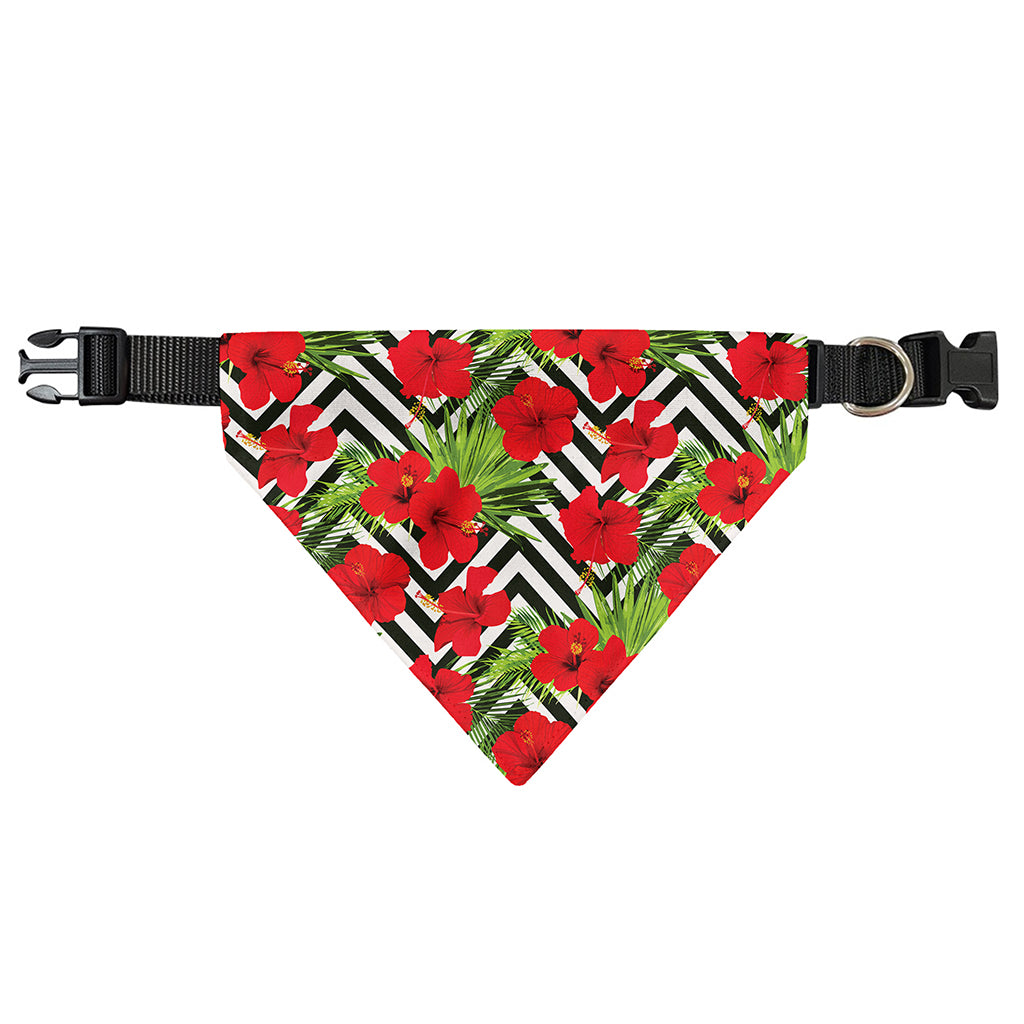 Red Hibiscus Chevron Pattern Print Over The Collar Dog Bandana
